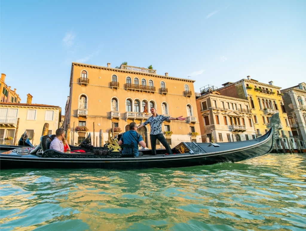 People on a gondola ride in Venice