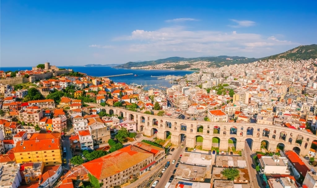 Aerial view of Kavala's Old Town