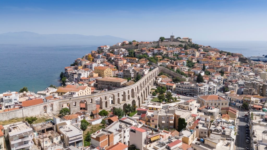 Aerial view of Kavala's Old Town