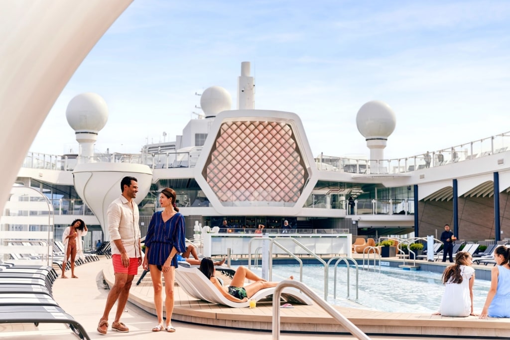 Couple exploring the lido deck aboard Celebrity