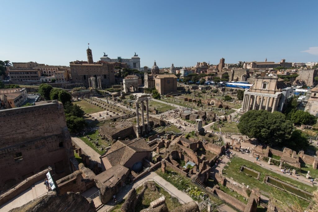 Aerial view of the Roman Forum in Monti, Rome