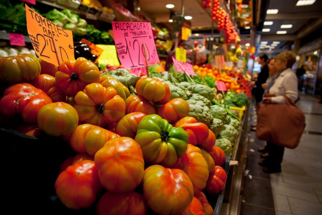 Fresh produce inside Mercat de l’Olivar