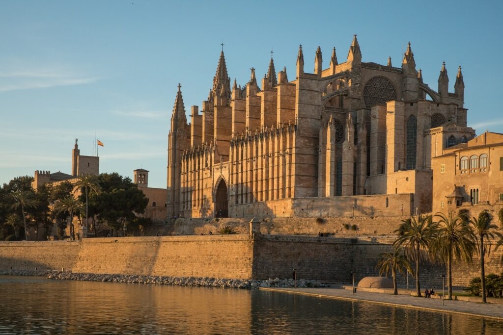 Exterior of the beautiful La Seu Cathedral in Old town Palma