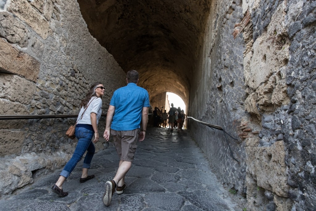 Couple exploring Pompeii