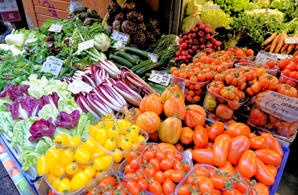 Fresh produce inside Mercato di Mezzo