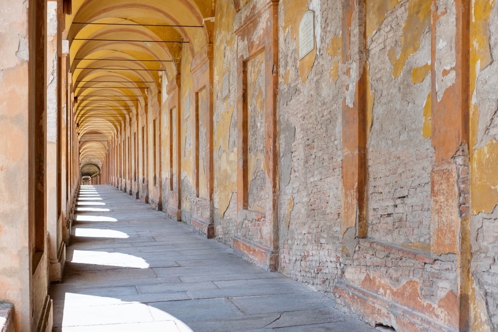 View of porticoes in Bologna's Old Town