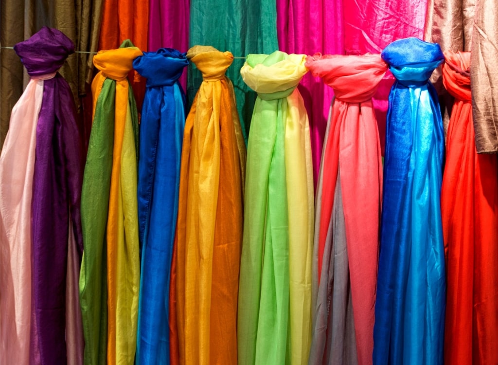 Vietnamese silk at a market in Vietnam