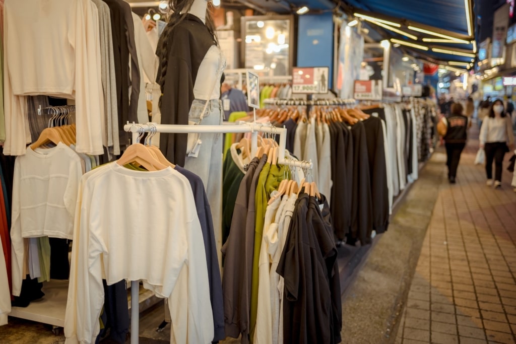 Shops along Hongdae in Seoul