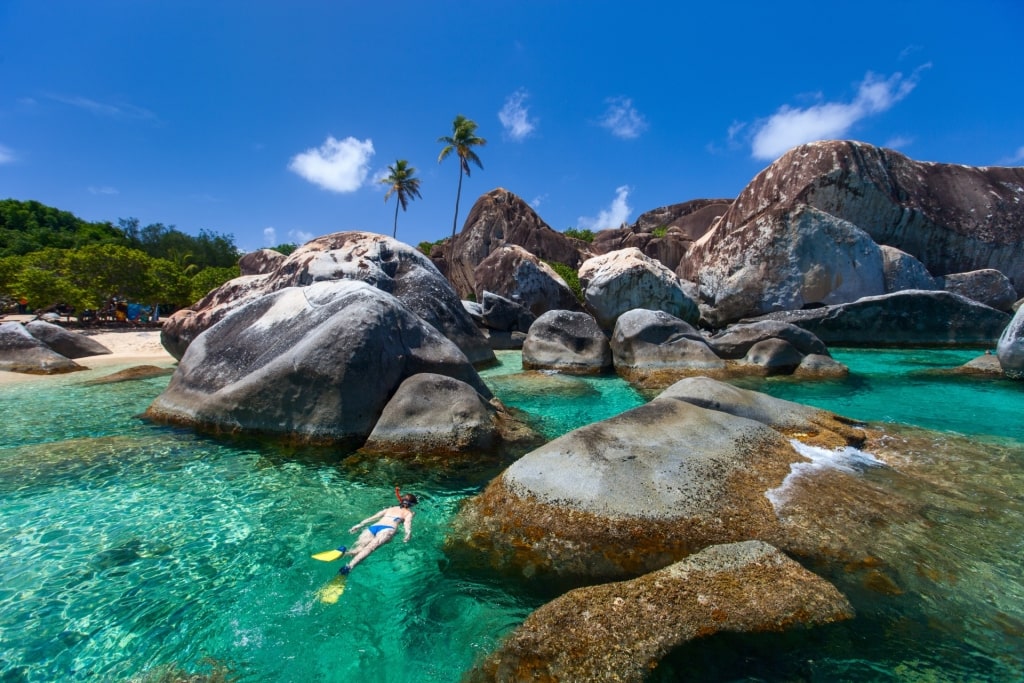 Clear water of The Baths of Virgin Gorda, British Virgin Islands