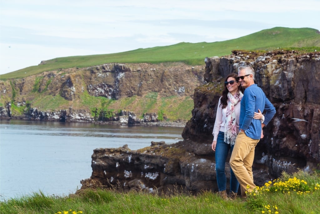 Couple sightseeing from Grimsey Island