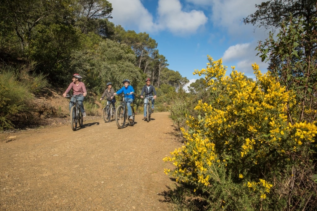 Family biking in Malaga, Spain