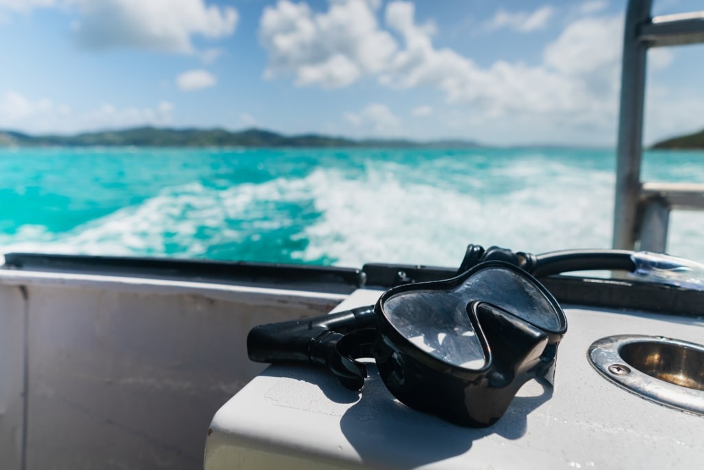 Snorkel mask on a boat