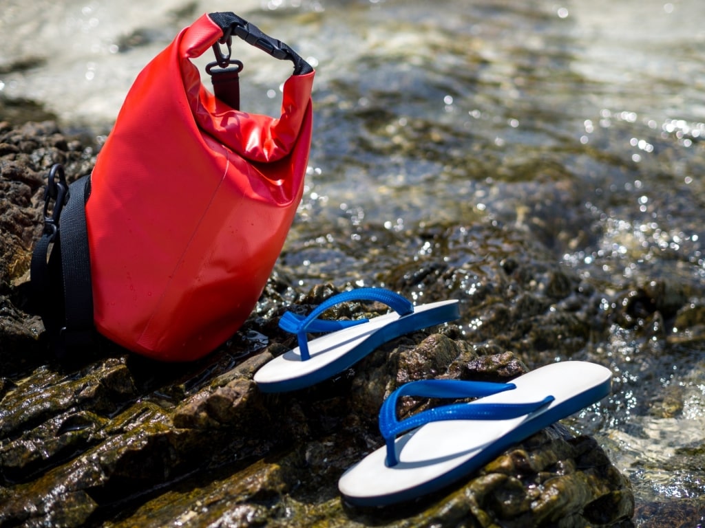 Waterproof bag with flip flops