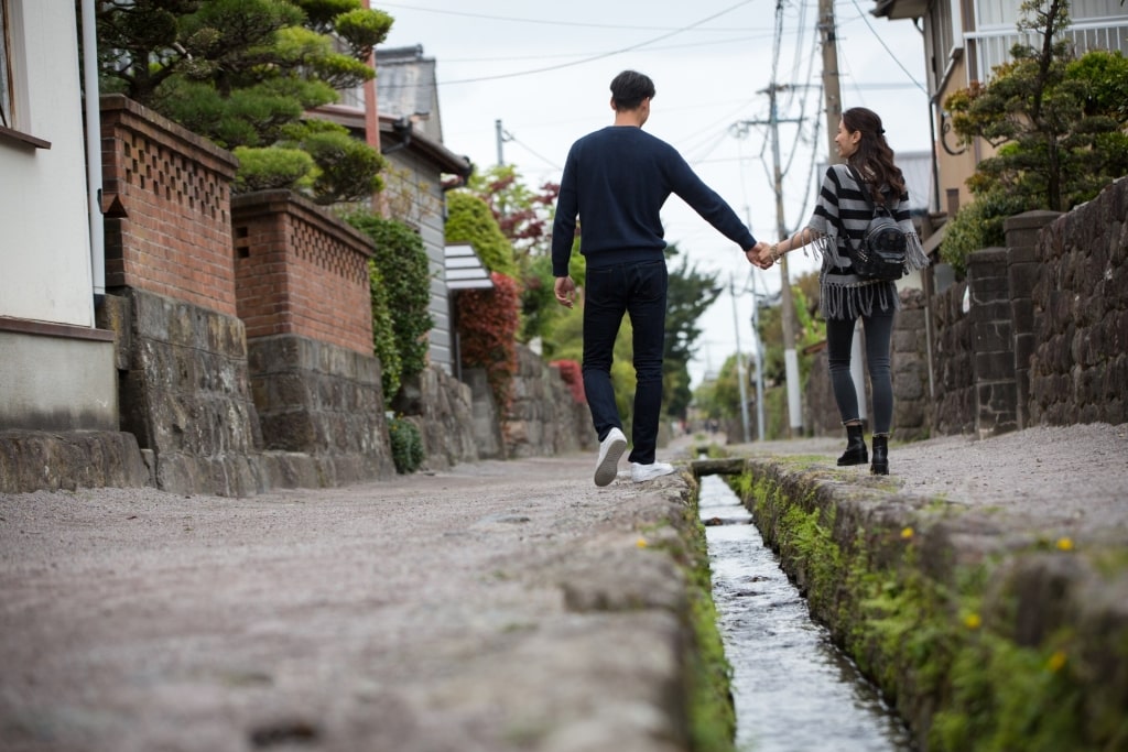 Couple exploring the streets of Nagasaki