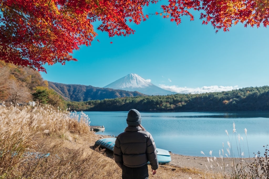 Woman sightseeing near Mount Fuji