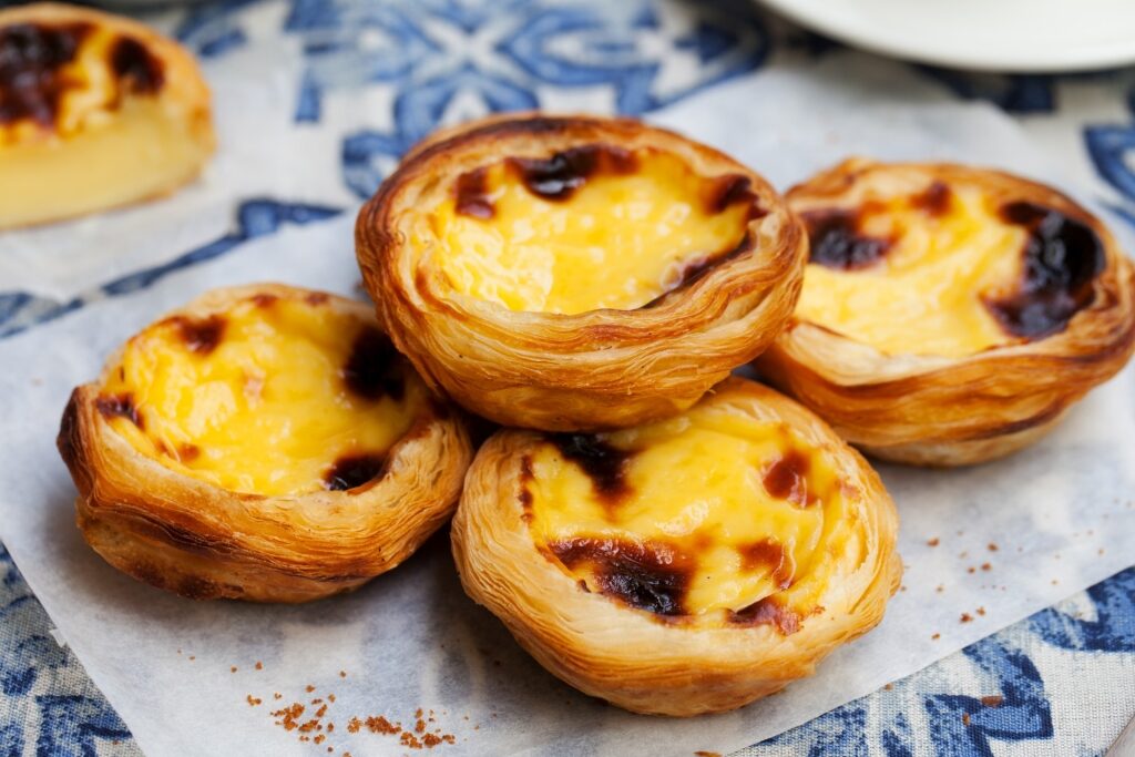 Portuguese custard tarts on a plate