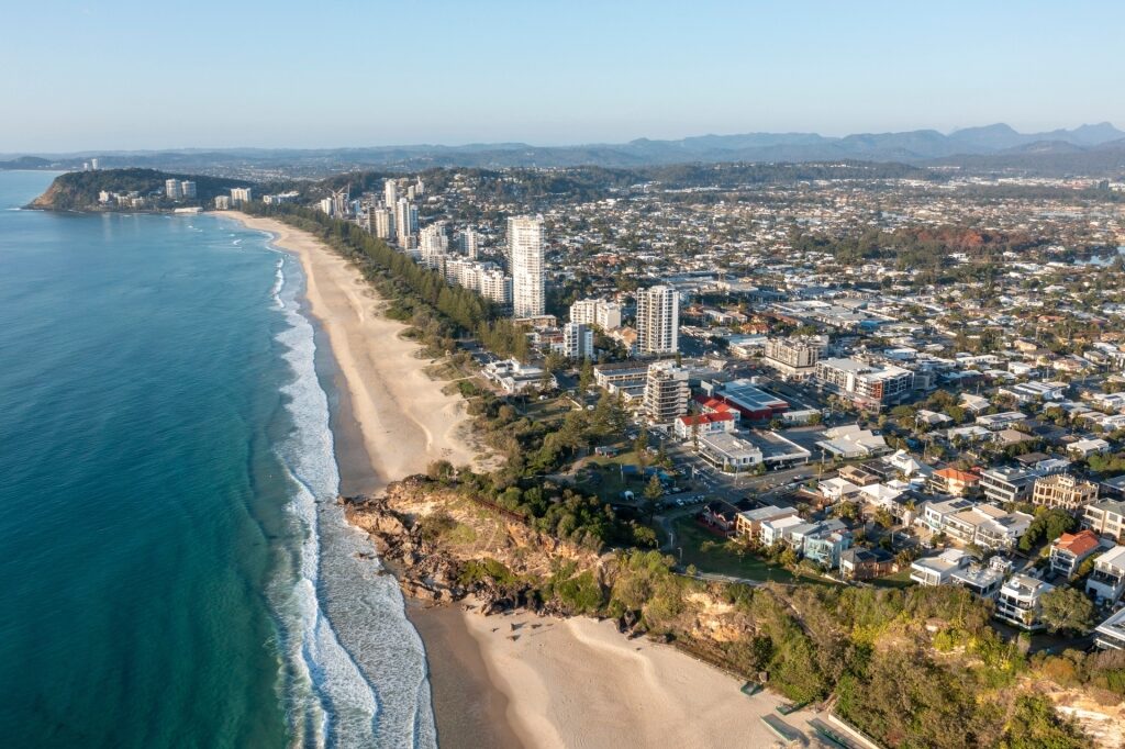 Aerial view of Burleigh Heads Beach, Gold Coast