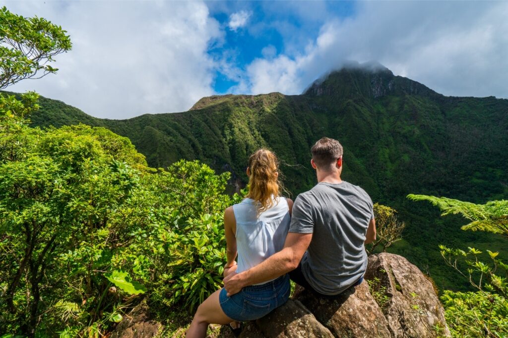 Couple hiking in Mount Liamuiga, St. Kitts