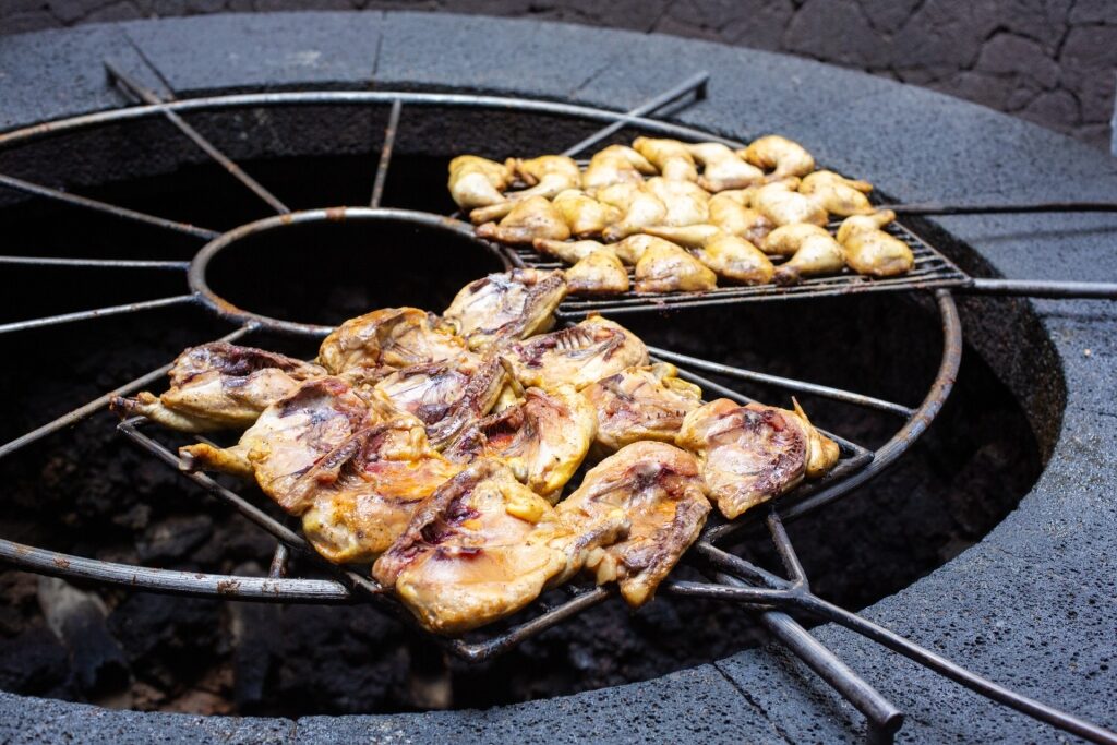 Grilled chicken in El Diablo, Lanzarote