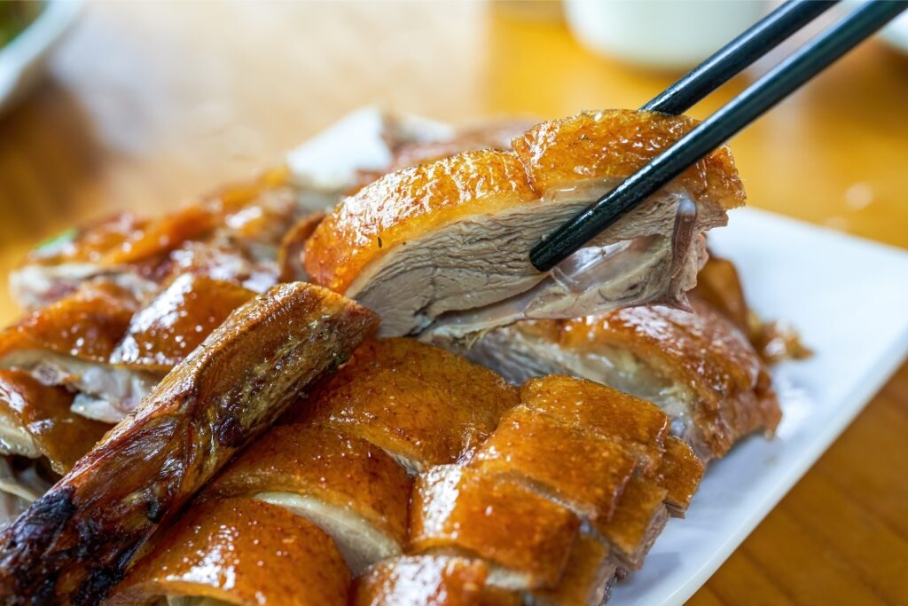 Roast goose on a plate