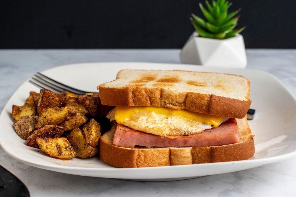 SPAM & egg sandwich on a plate