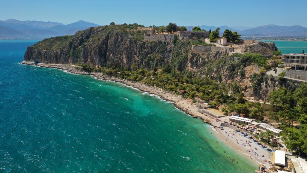 Scenic shoreline of Arvanitias Beach