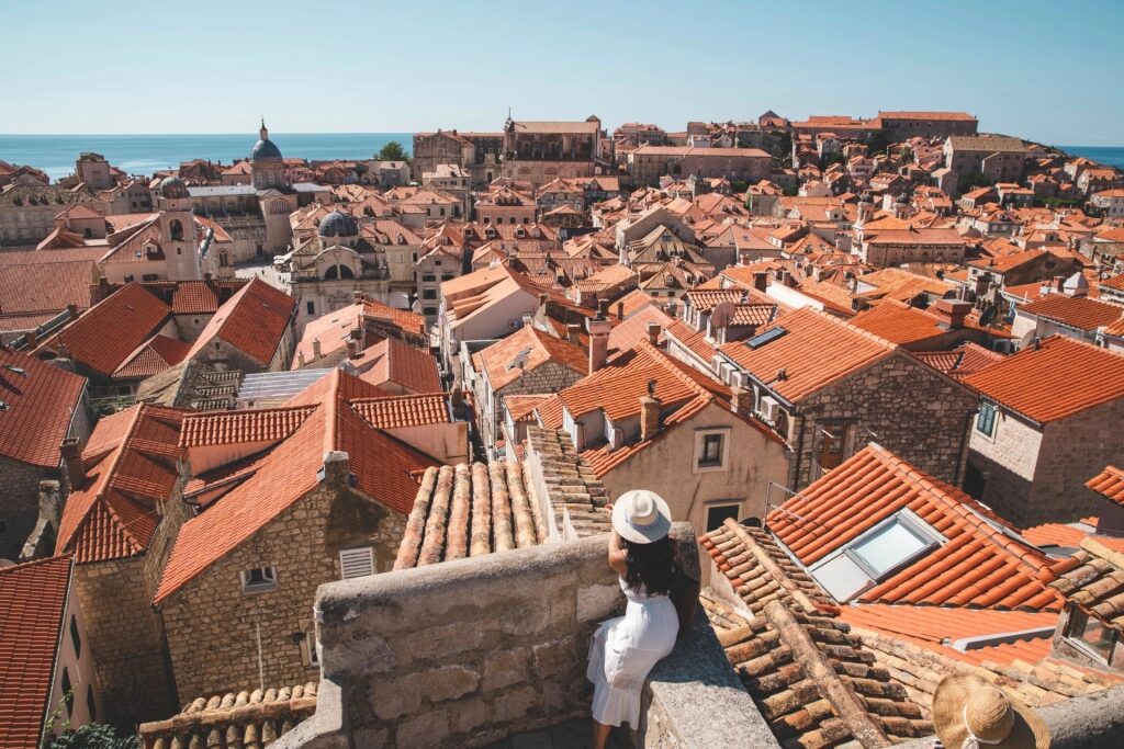 Woman sightseeing from Dubrovnik, Croatia