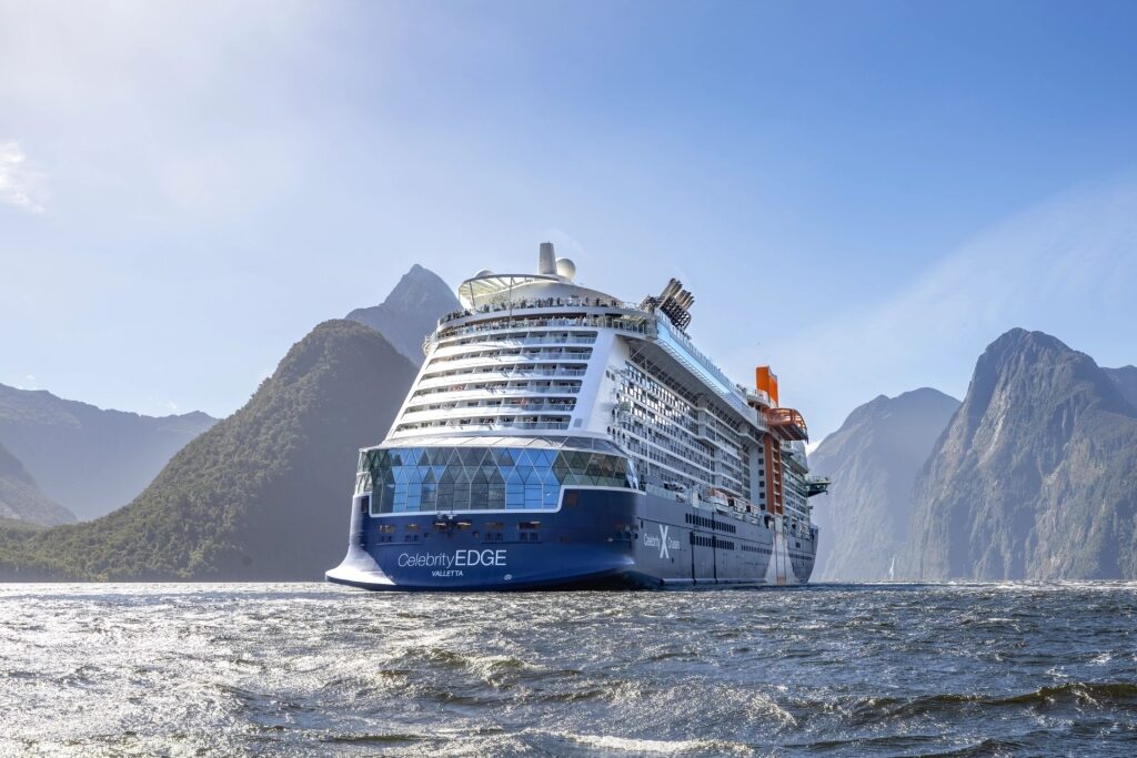 Celebrity cruising through Milford Sound, New Zealand