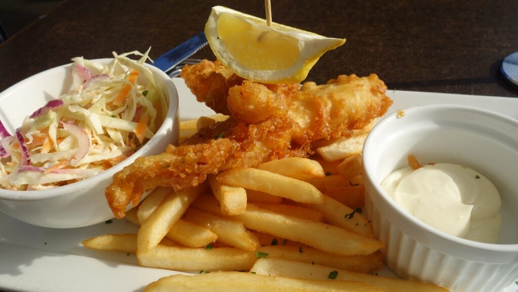 Fish & chips on a platter