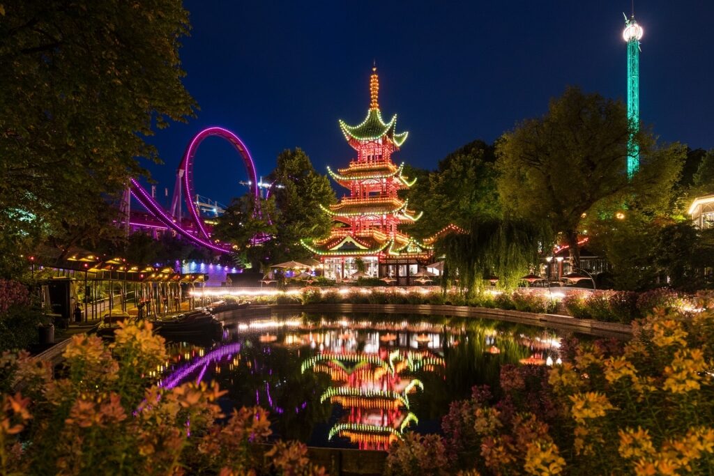 Tivoli Gardens, one of the best things to do in Copenhagen at night