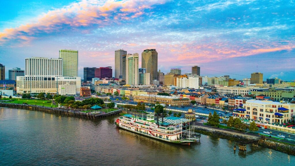 Natchez steamboat at a port in New Orleans