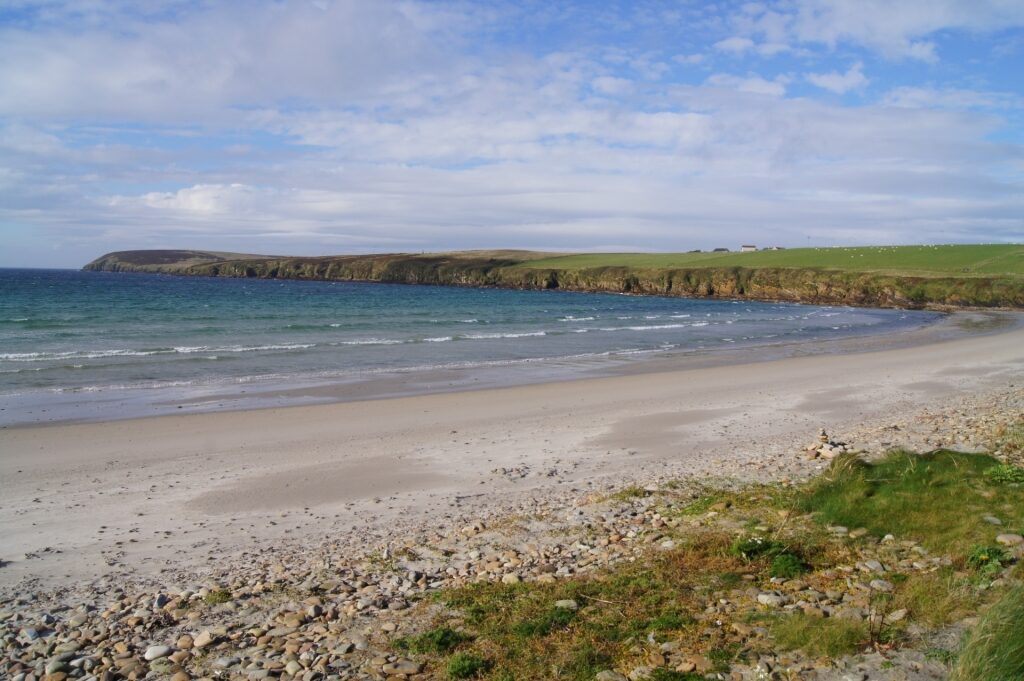 Quiet shoreline of Waulkmill Bay, Orkney Islands