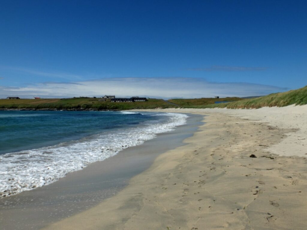 Scenic shoreline of West Voe Beach, Shetland Islands