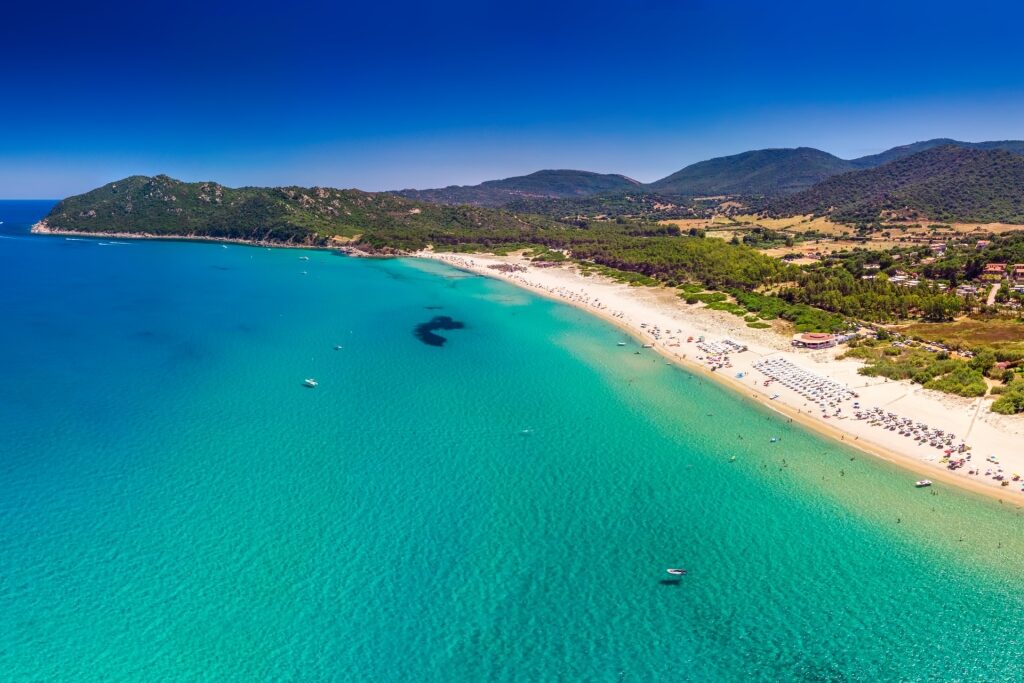 Beautiful turquoise water of Spiaggia di Cala Sinzias, Sardinia