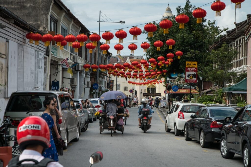 Street view of George Town in Penang, Malaysia