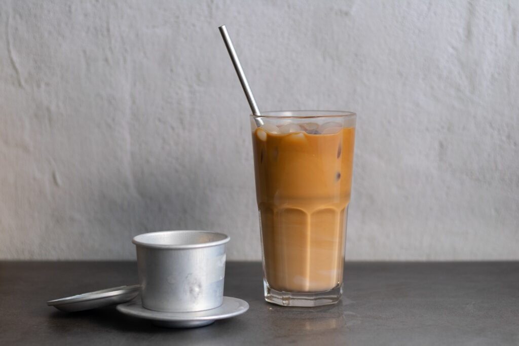 Vietnamese iced coffee on a table