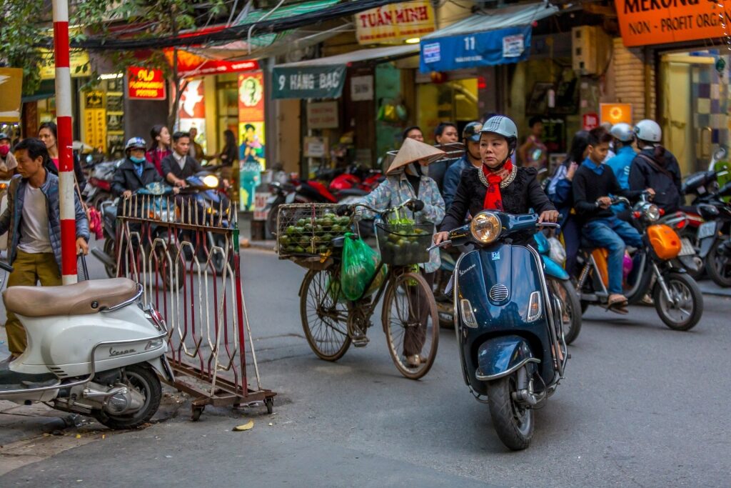 Mopeds in Old Quarter in Hanoi, Vietnam