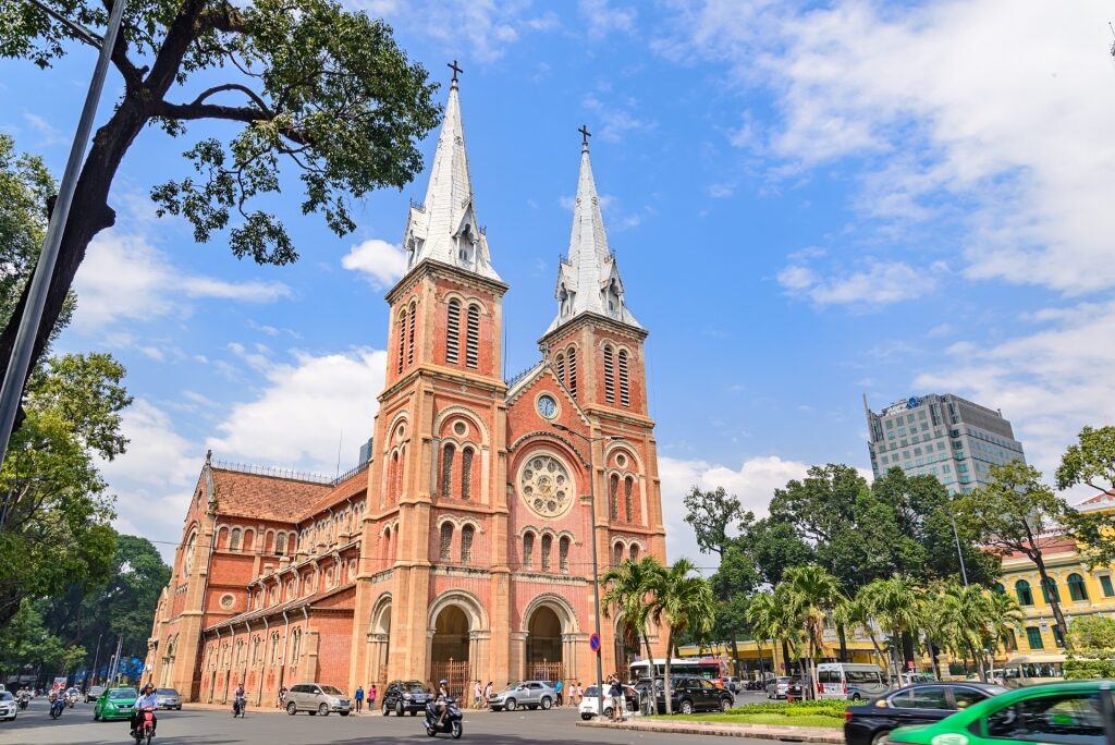 Street view of Notre Dame Basilica of Saigon