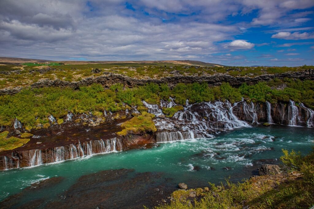 Beautiful landscape of Hraunfossar Waterfalls