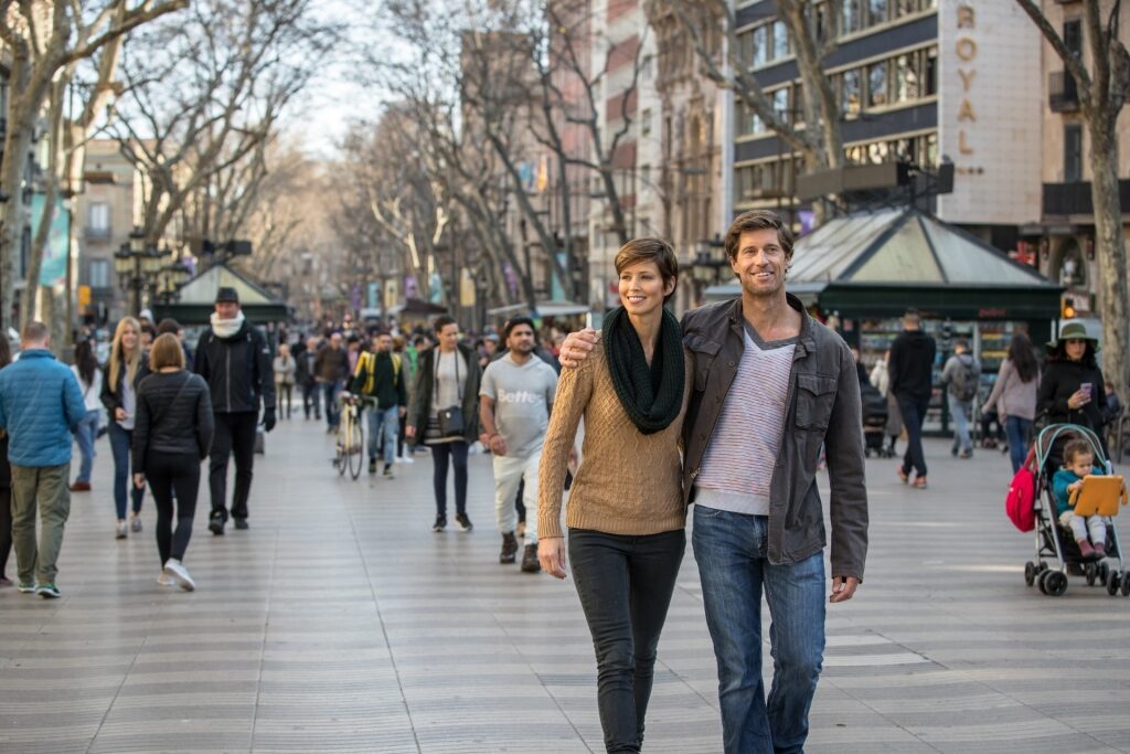 Couple sightseeing in Barcelona, Spain