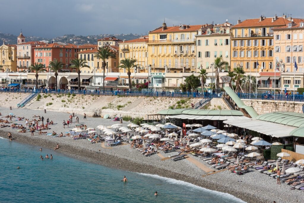 Busy shoreline of Nice, France