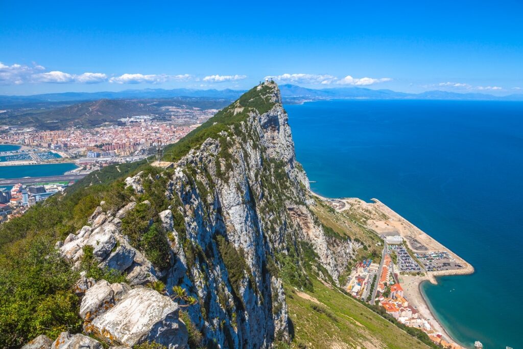 Aerial view of the Rock of Gibraltar in Gibraltar, UK