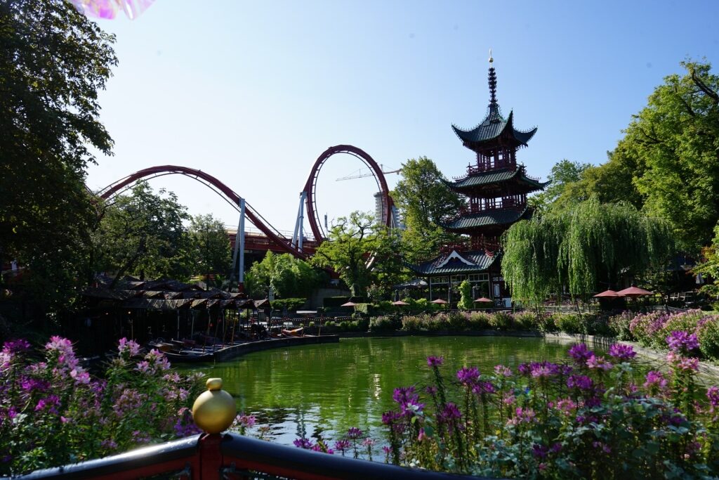 Lush Tivoli Gardens in Copenhagen, Denmark