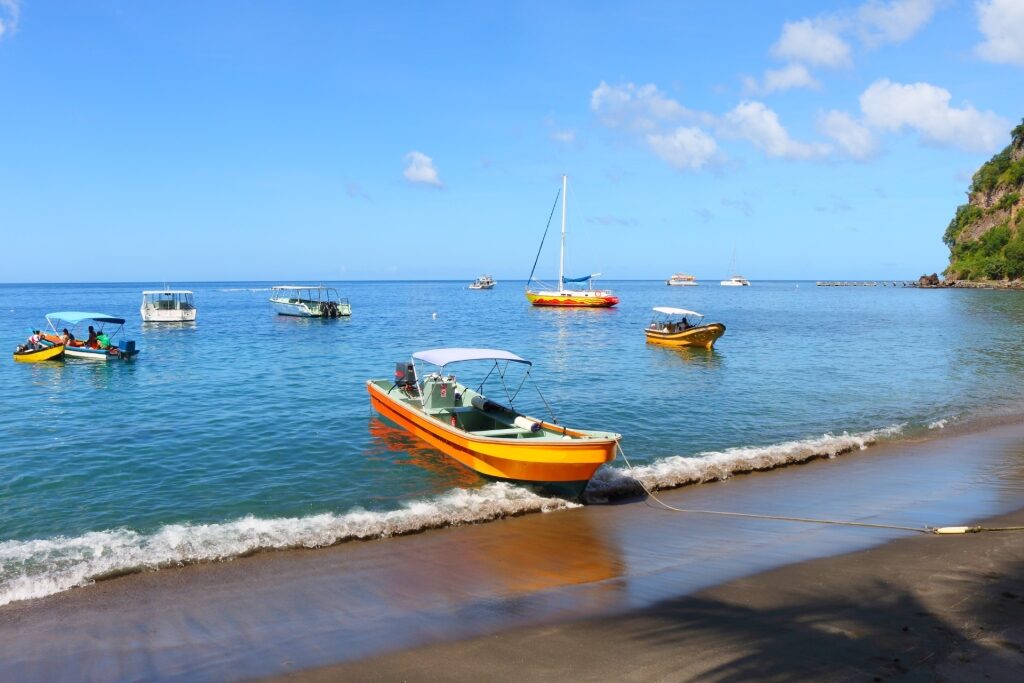 Boats lined up in Anse Chastanet