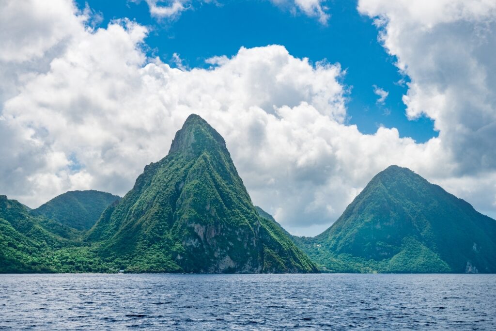 View of the Pitons from the water