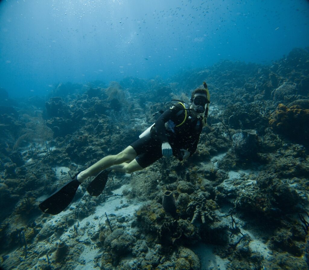 Man diving in St Lucia's Superman’s Flight