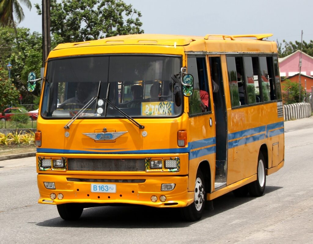 Iconic yellow bus in Barbados