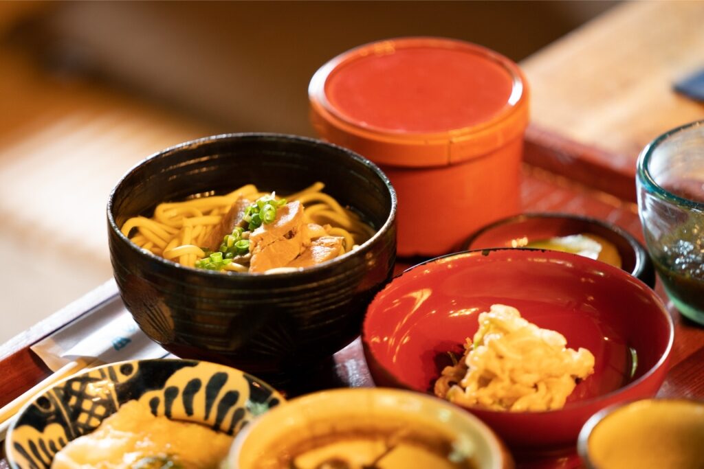 Bowls of food at a kaiseki in Japan