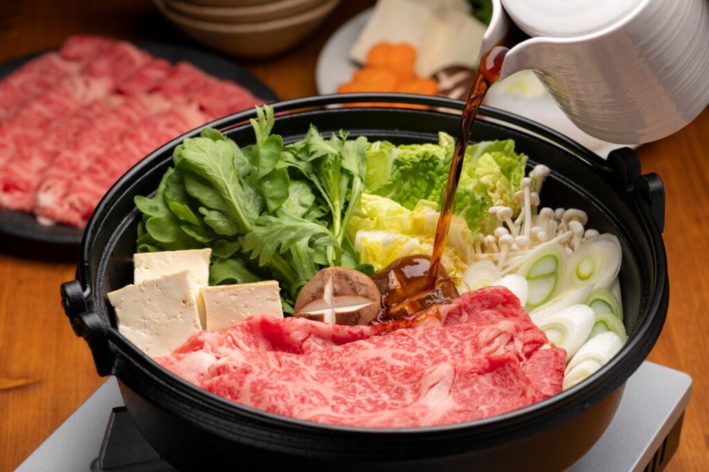 Warm bowl of sukiyaki