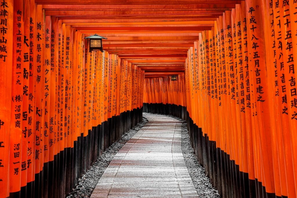 Bright red gates of Fushimi-inari Taisha, Kyoto